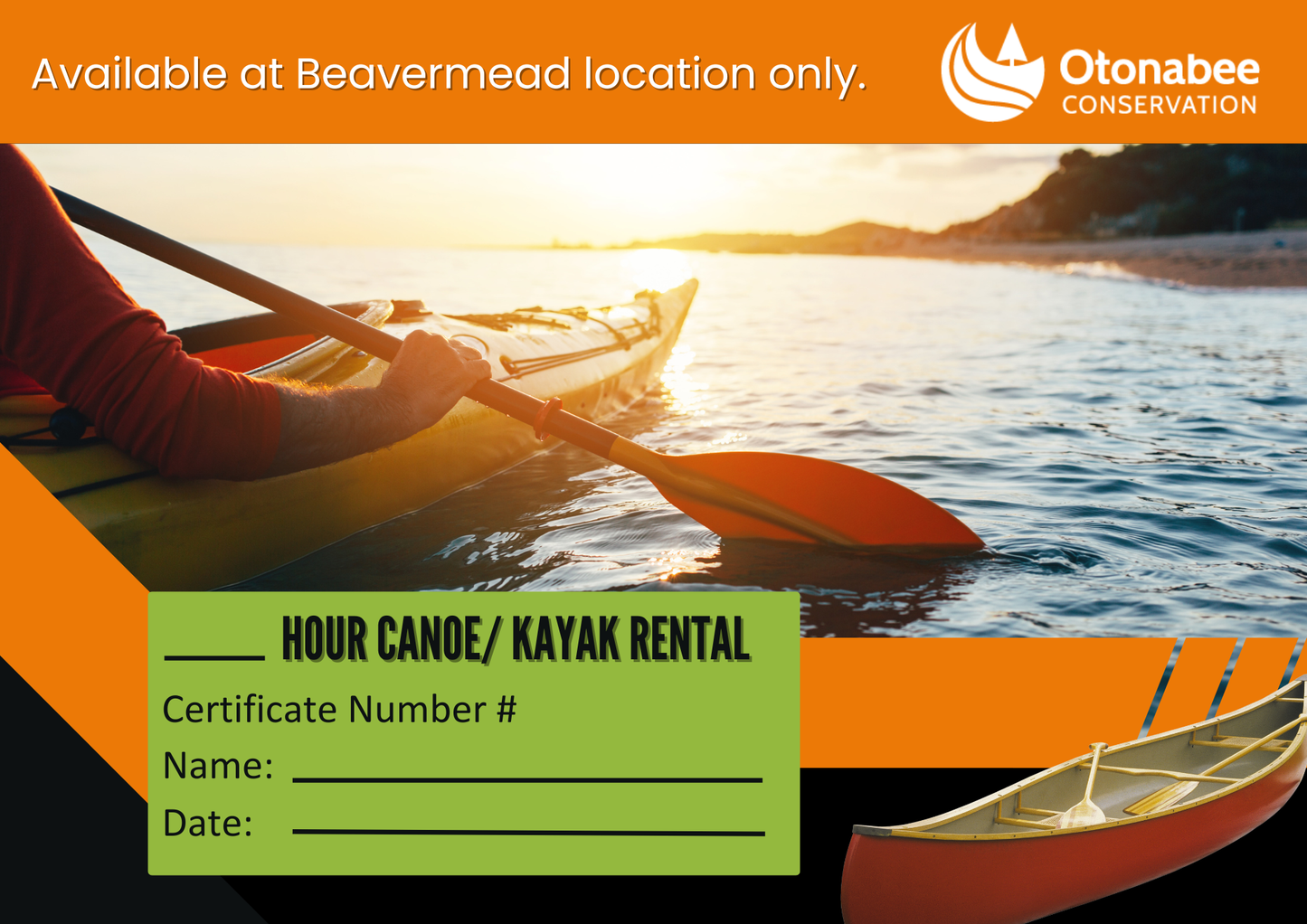 Beavermead Canoe and Kayak Rental Gift Certificates